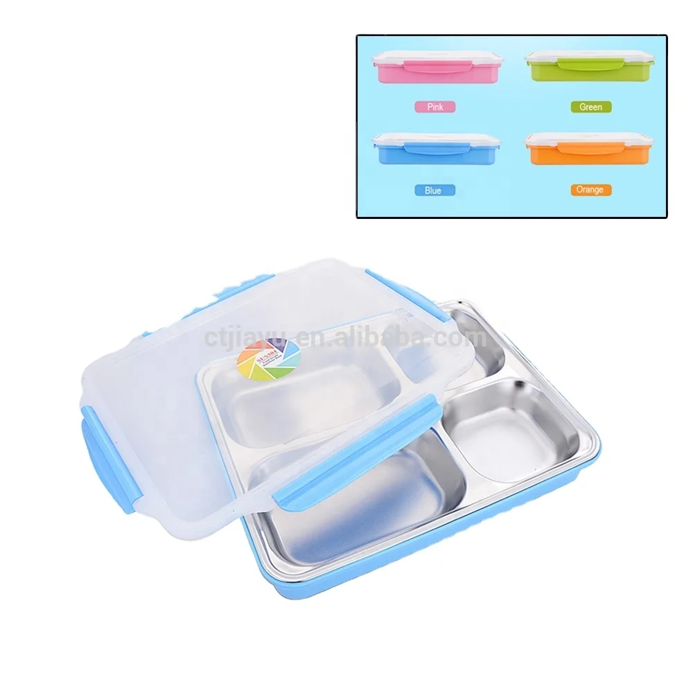 Big Size SS304 Plastic Cover 4 Compartments Lunch Box Tiffin Carrier