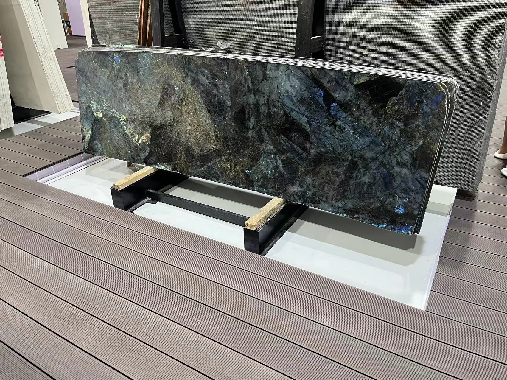 Luxury Madagascar Blue Labradorite Granite slab  home decoration Lemurian blue granite