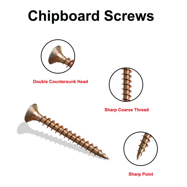Yellow Zinc Plated Pozi Drive Double Flat Countersunk Head Self-Tapping Chipboard Screws