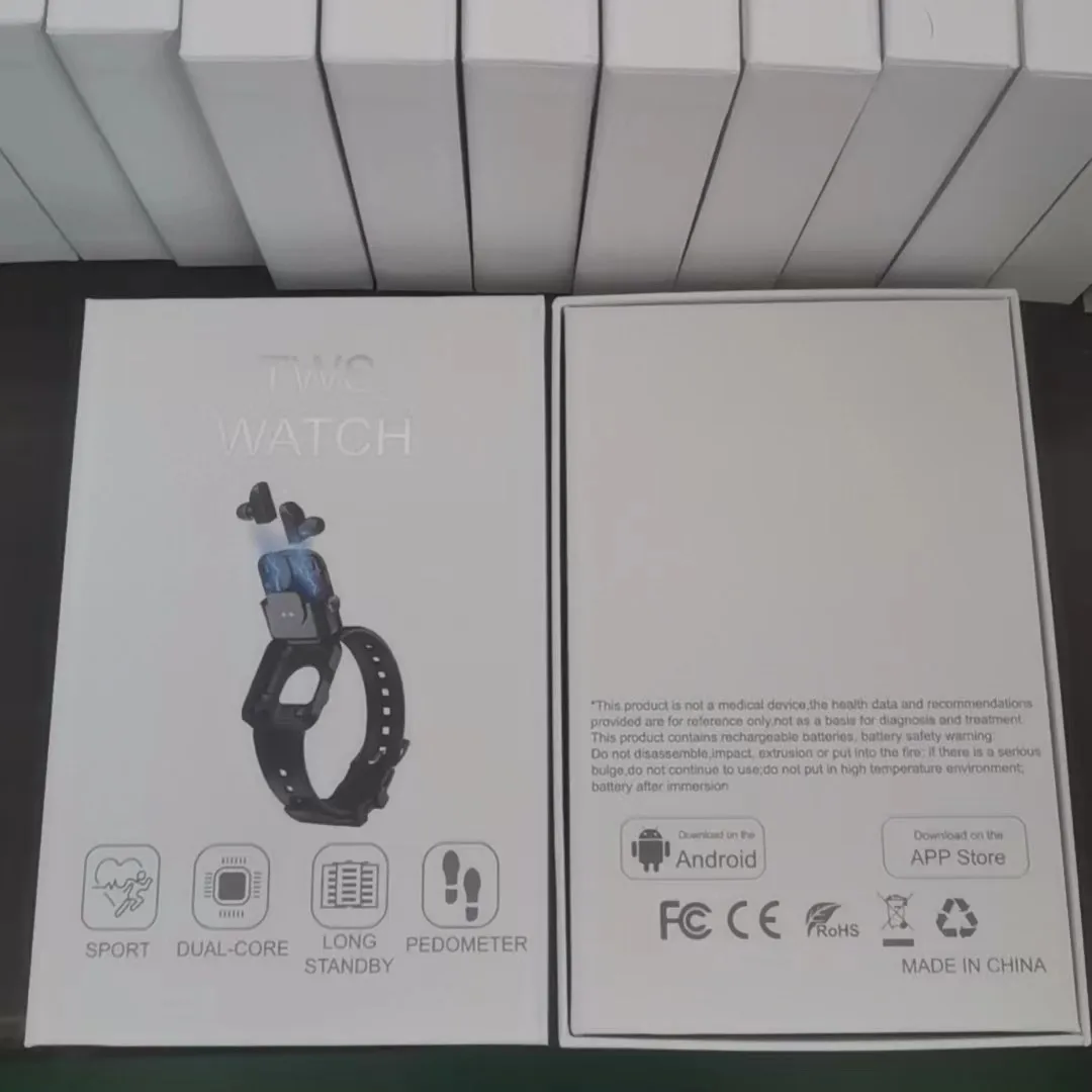 Multi functions hands free tws earphone spin button earbuds square smart watch 2 in 1 with headset earbuds earphone