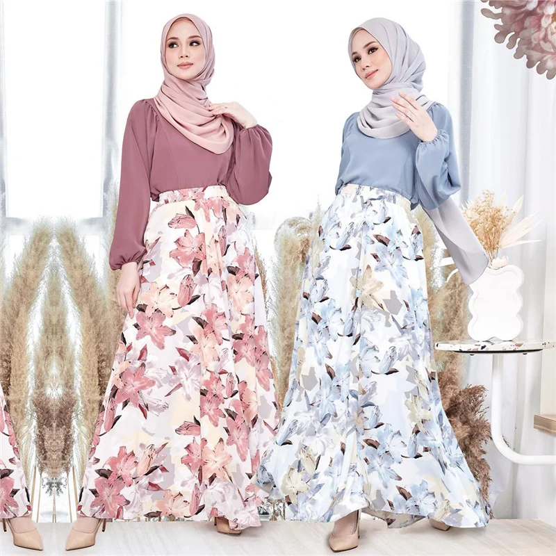 Traditional Muslim Islamic Clothing Long Skirts Muslim Floral Maxi Dresses Malaysia Indonesia Women Abaya