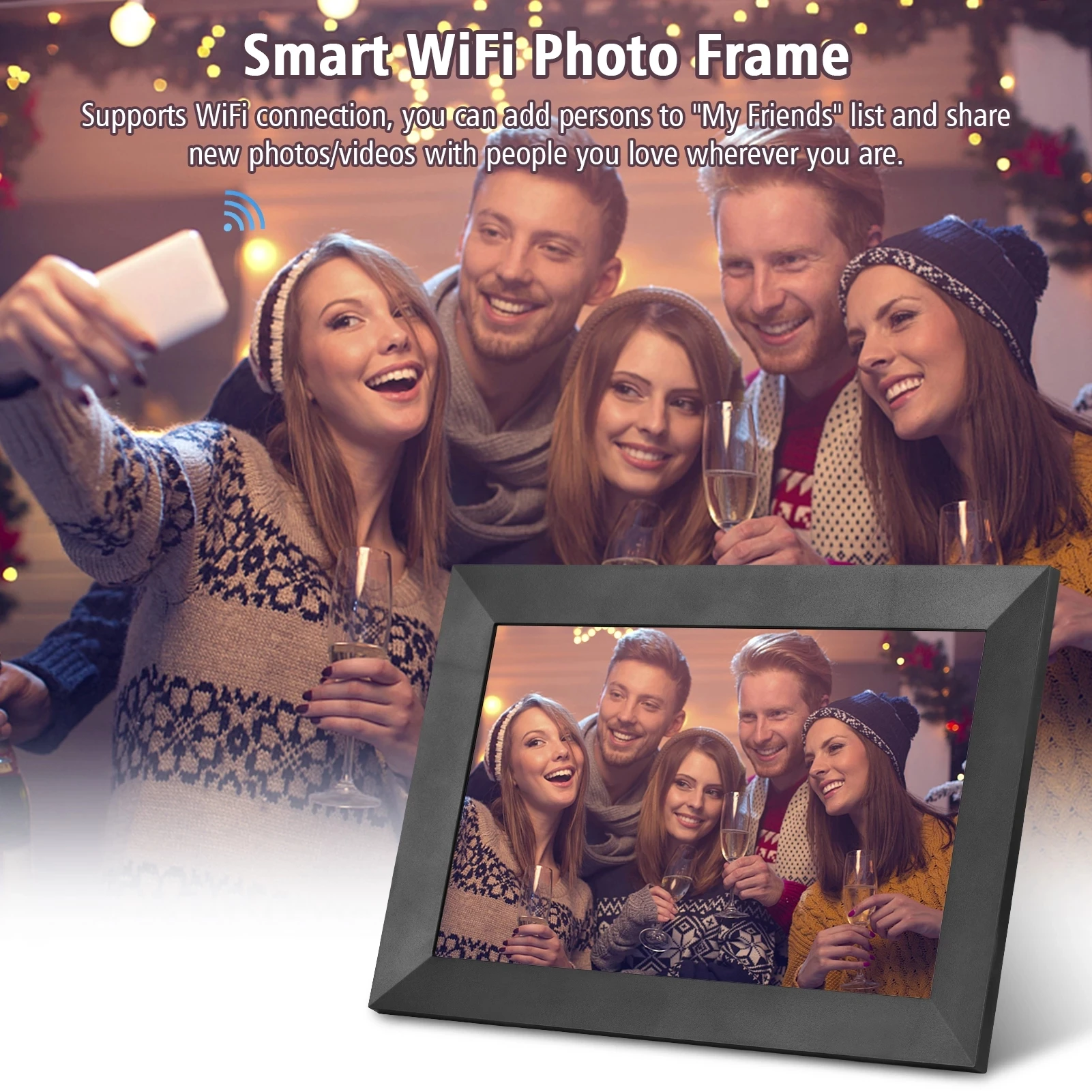 English bf picture most popular Full hd 1080p touch screen wifi Android wood digital photo frame
