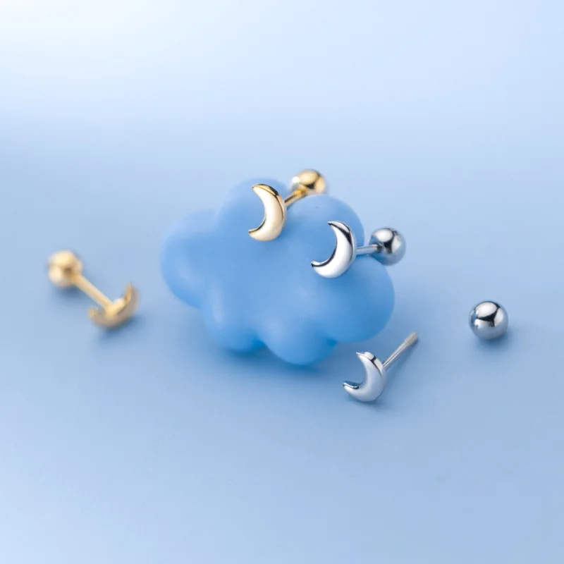 925 Silver Jewelry Screw Back Stud Earrings Hypoallergenic Earrings Stud Moon Stud Earrings