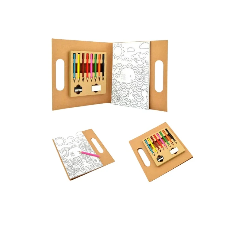 Coloring paper Color pencil Doodle combination stationery set, notebook coloring set, pencil fixed on the book custom