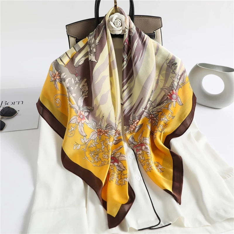 Big Square Female Silk Scarves Kerchief Neck Custom Bag Luxury Scarf Silk 90x90cm