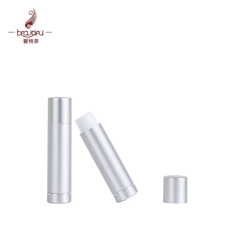 premium aluminum shell metallic matte silver 4.5g empty twist up lip balm container with applicator