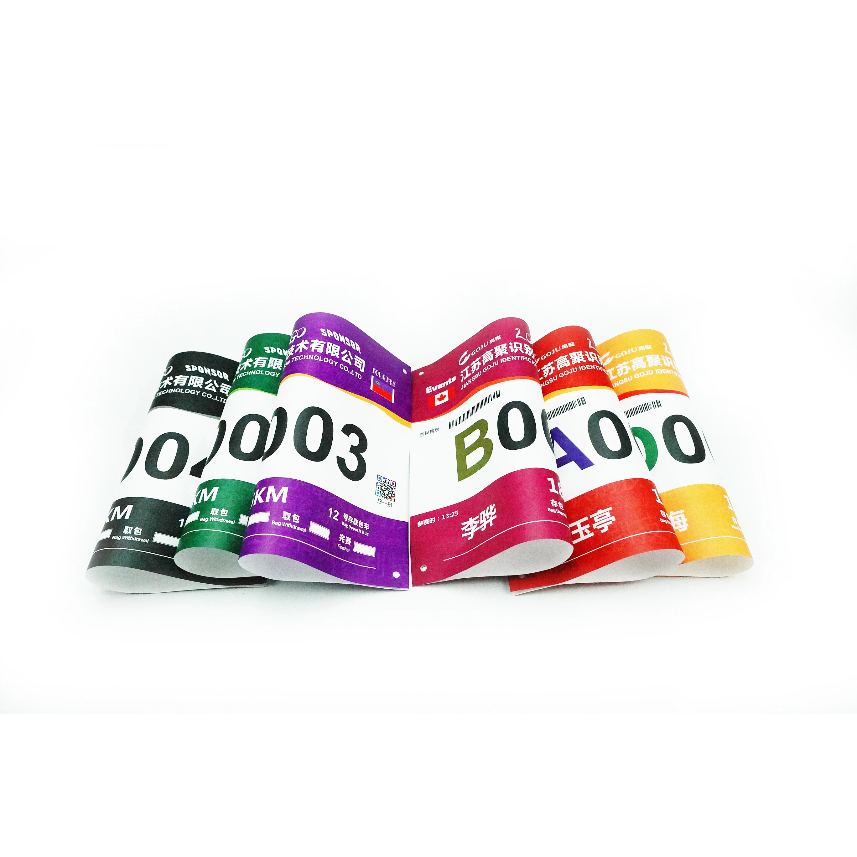 Full Color Printing Running Numbers tyvek running race chip bib numbers Custom Race Bib