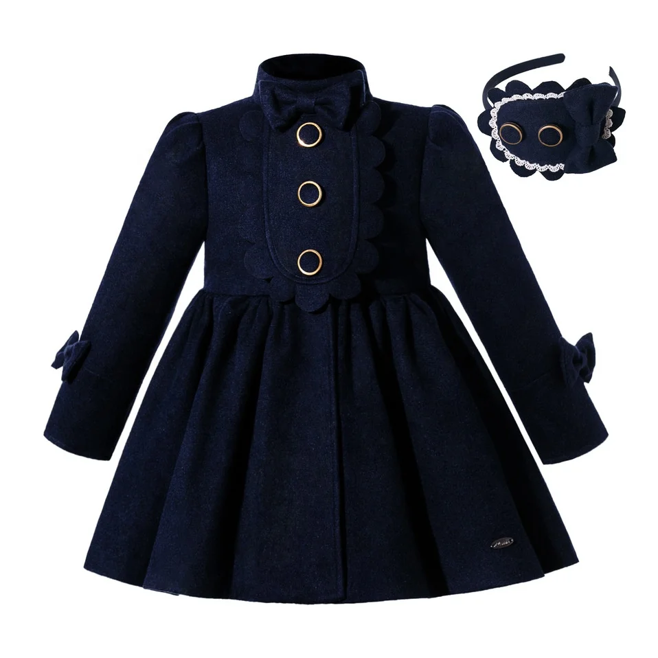 Pettigirl High Quality little girl outfits  dark blue Wool and Blends fall boutique outfit for baby girls 1BAG=1PCS