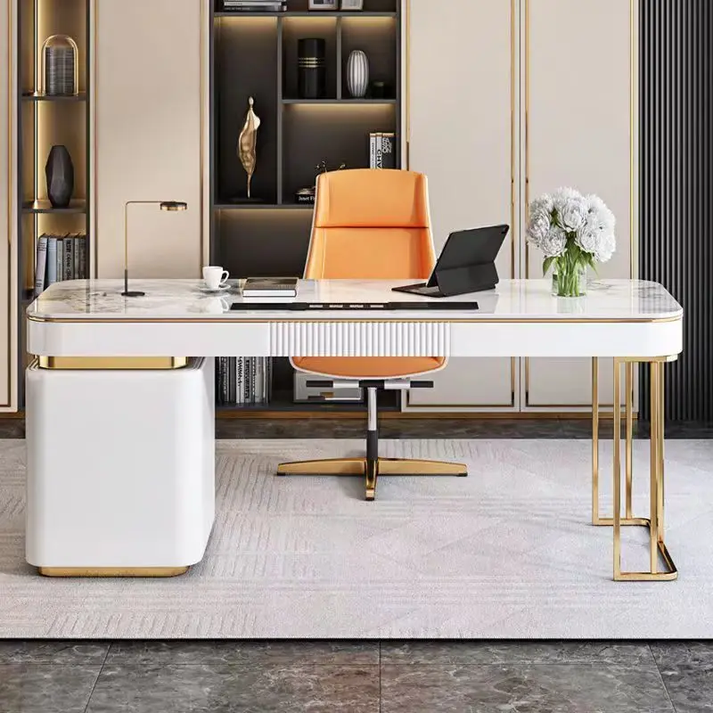 Black Home Office Desk and Chair Design luxury stone top Work Desk Modern Office Table Furniture