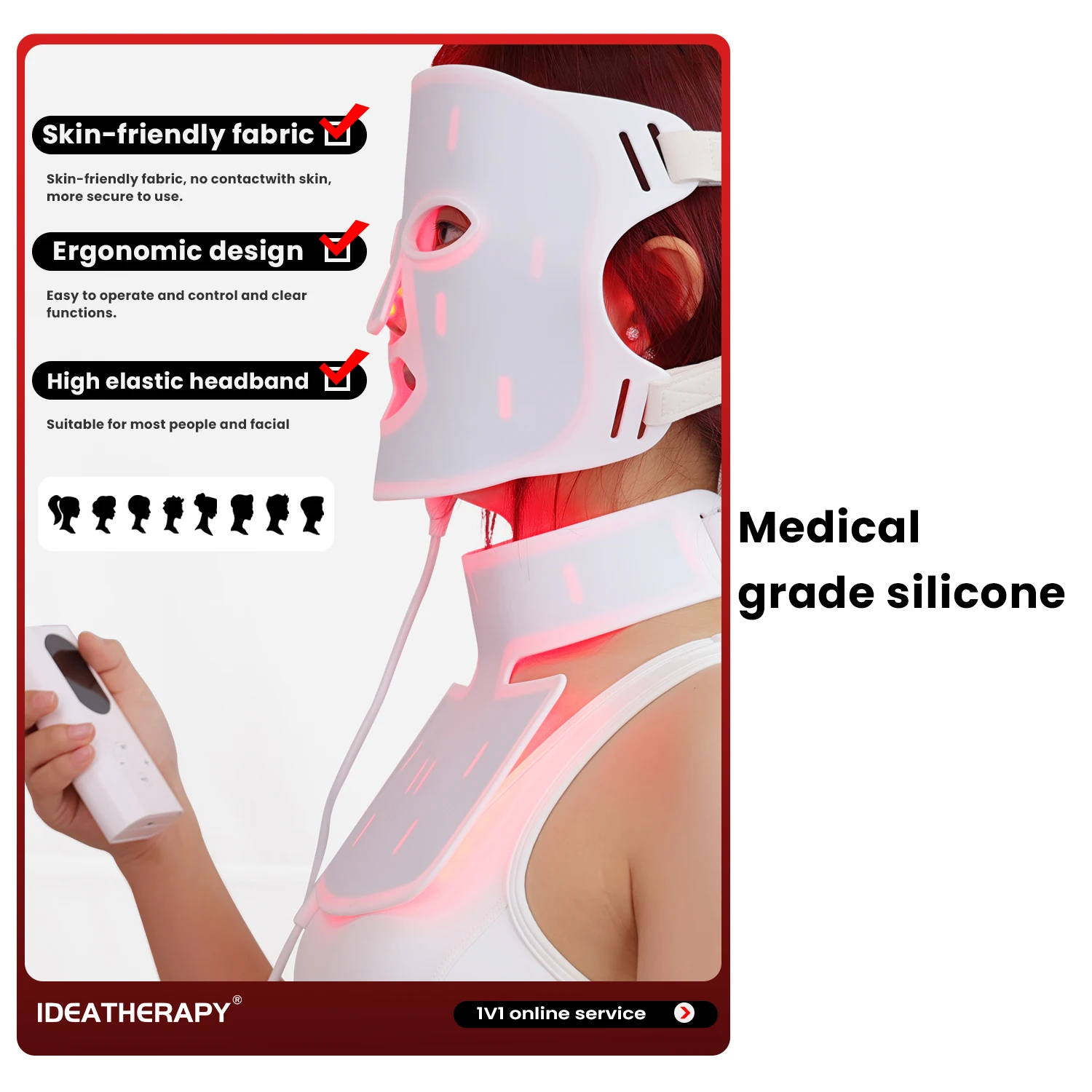 New Hot-Seller Silicone Beauty Mask TLM200-K with 510K Certificates Face & Neck Mask Home Spa Clinic LED Light Therapy Mask