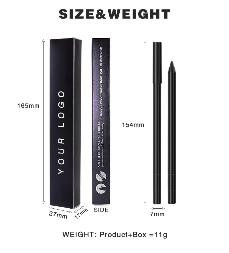 Black Waterproof Eyeliner Gel Pen Long Last Private Label Eyeliner Pencil Water Smudge Resistant Pencil