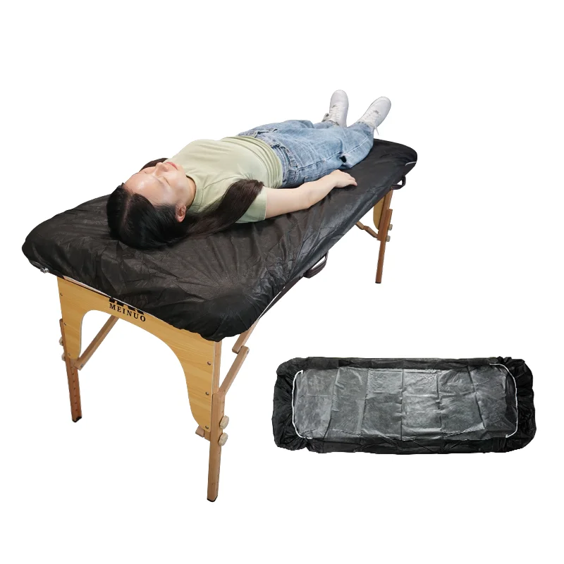 Massage non woven pp soft plastic elastic fitted sheet disposable black tattoo table cover for black stretcher