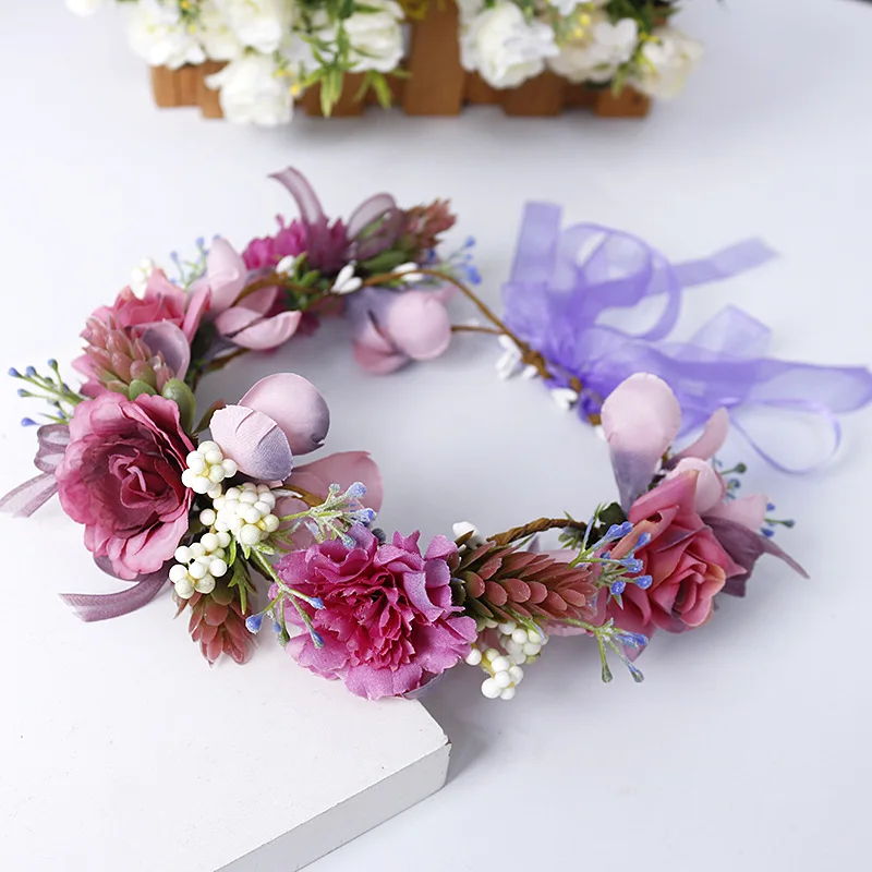 Artificial Handcrafts Flower Crown Bridal Headband Wedding Hair Accessories Floral Wreath Boho Garland