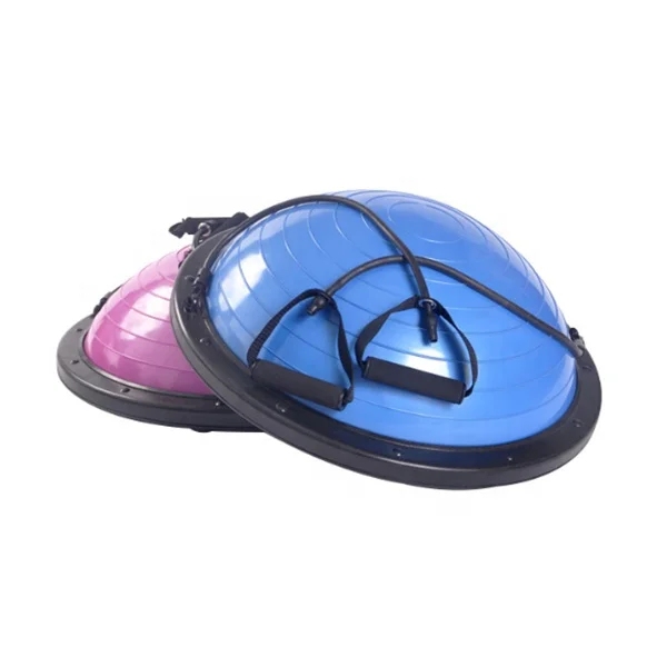 Customized Inflatable Exercise Stability Massage Ball Pvc Half Yoga Balance Ball With Foot Pump Resistance Bands