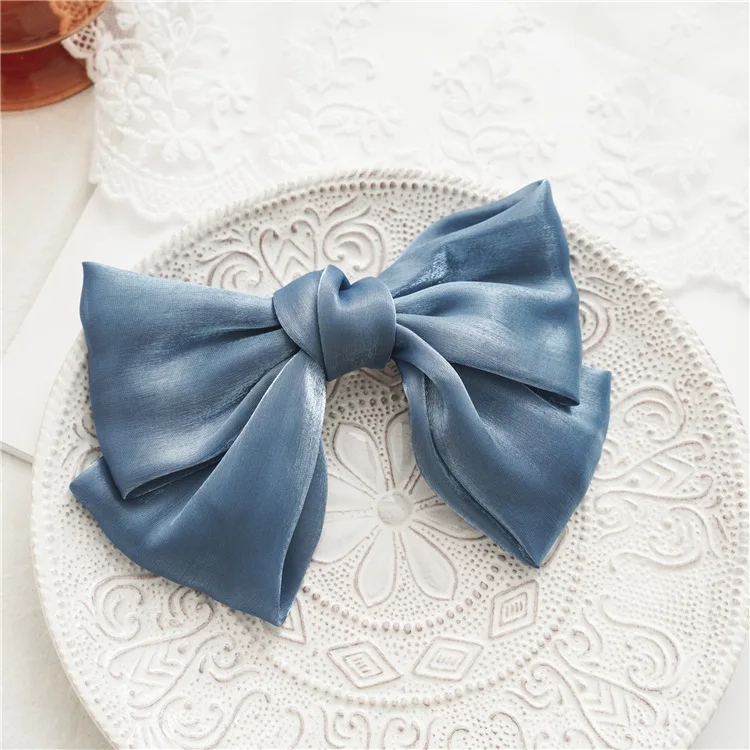 Wholesale High Quality Luxury Hair Clips Solid Color Ribbon Shiny Fabric Large Satin Hair Bow
