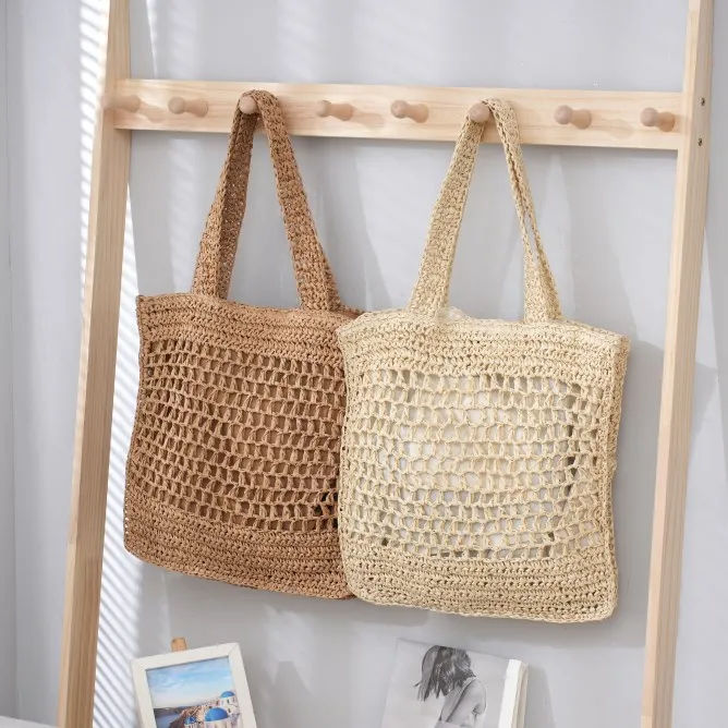 Hot Sales Crochet Handbag Women Large Summer Custom Woven Handmade Paper Straw Beach Tote Straw Bag