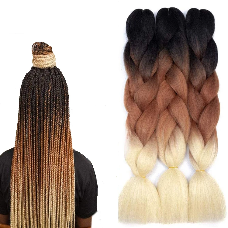 2022 Hot Selling Yaki Jumbo Ombre 100g African Pre Stretched Crochet Braids Hair 24 Inch Synthetic Wigs Braiding Hair Extensions