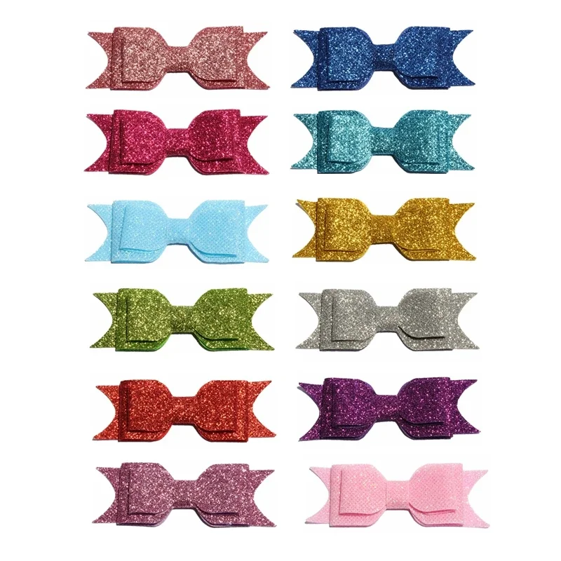 50PCS/Bag Newborn Three Layers Glitter Gold Powder Hair Bows for Hair Clips Handmade Shiny Hairbows for Girls Hair Accessories