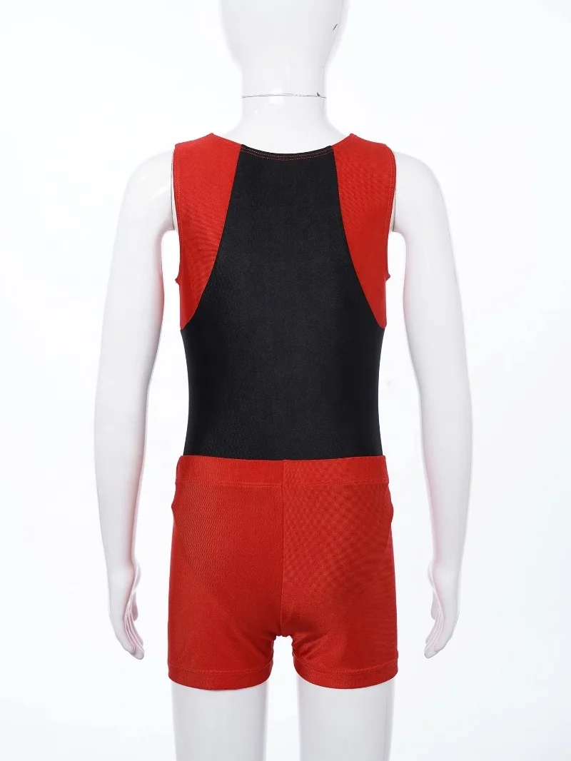 Kids Boys Custom Sleeveless sublimation gymnastic leotard Bodysuit with Shorts Set for Gymnastic Yoga