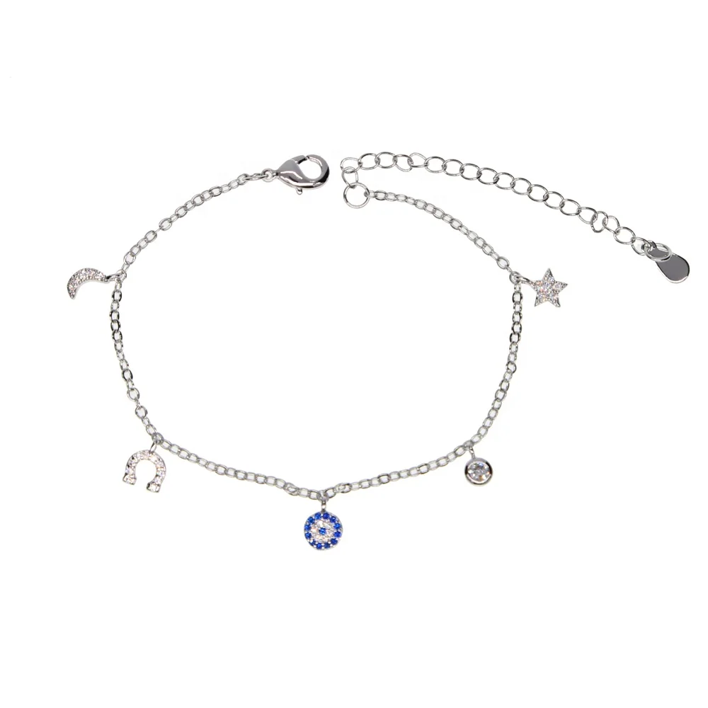 Promotion classic design christmas gift gold silver Plated multi charm tiny cute cz delicate charms eye bracelet