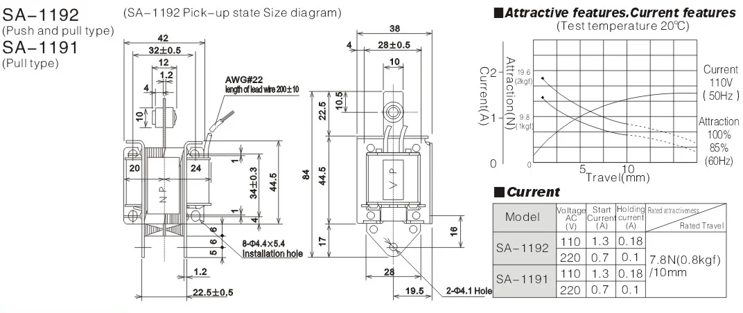 SA-1192 High Quality Wholesale Stroke 10mm AC Waterproof Solenoid Push Pull Electromagnet