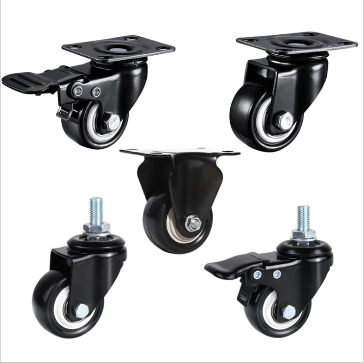 1.5 Inch 2 inch black PU wheel light duty casters swivel screw locking chair for furniture Wheel
