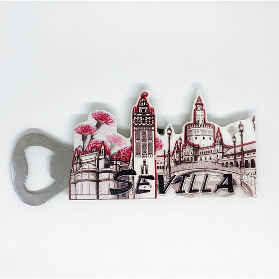 YIWU BaiWen Manufacturers wholesale Spain sevilla bottle opener fridge magnet tourist souvenir gift custom fridge magnet