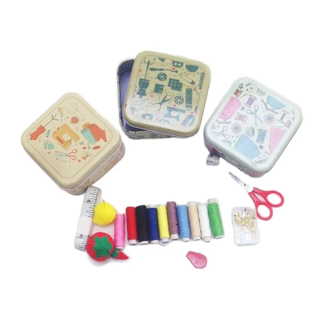 Mini size needlework materials tin storage use kit sewing box for home & travelling