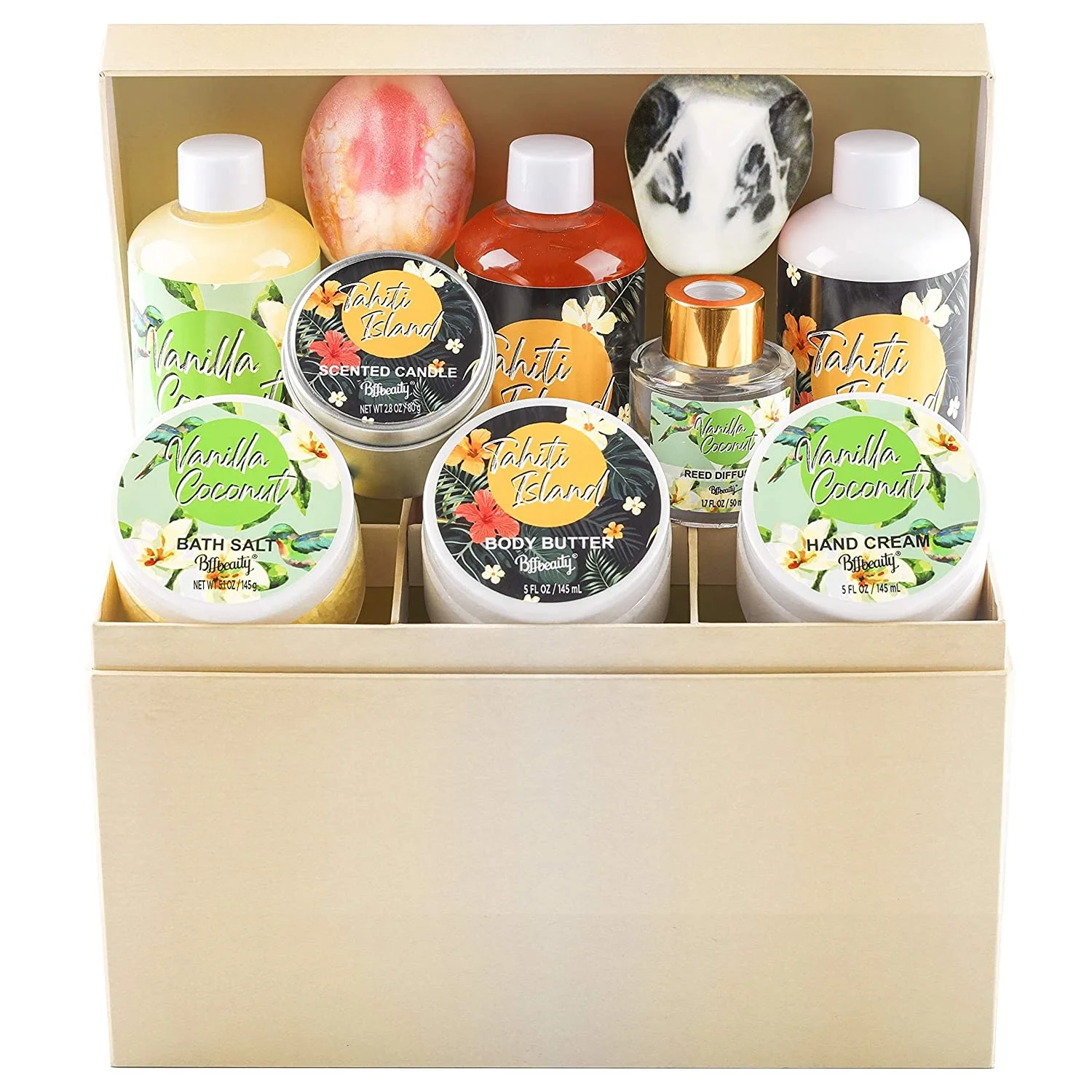 Vanilla Bath Sets for Women Gift Home Spa Kit with Box Shower Gel Bubble Bath Body Lotion Scented Candle Spa Gifts