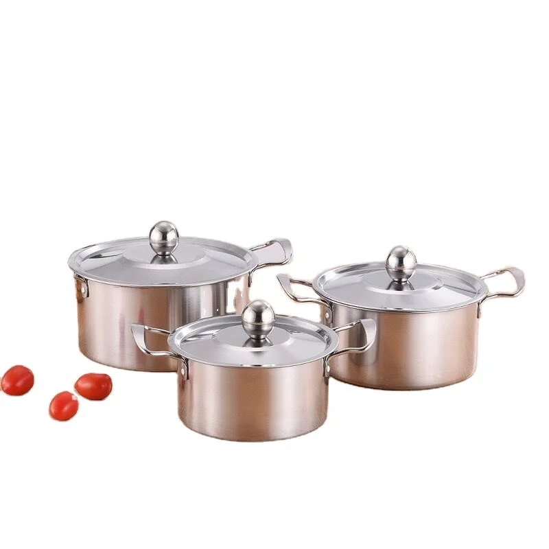 Wholesale Promotion Stainless Steel Stockpot Kitchen Cooking Pot Cookware Set,16-18-20cm three piece set in natural color