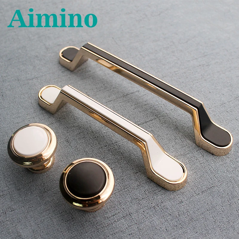 AIMINO OEM Modern Luxury Accessories Home Bar Cabinet  128Mm Zinc Alloy Furniture Drawer Black Gold Kitchen Knobs Handle