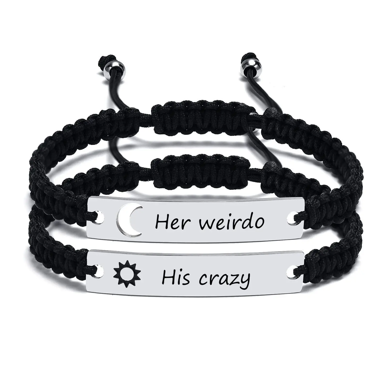 Yiwu Factory Wholesale Unisex Woven Bracelets Fashion Cutout Lettering Adjustable Braided Stainless Steel Bracelet Set For Lady