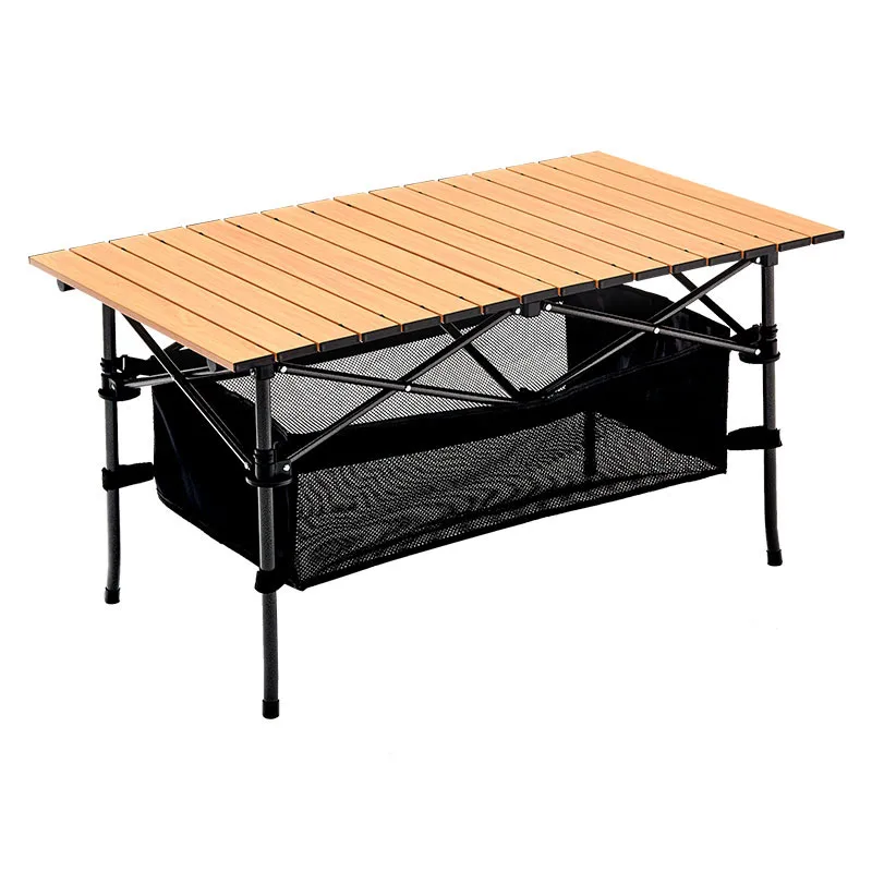 CYEN new arrival waterproof durable wood grain surface aluminum alloy outdoor camping beach roll up folding table with carry bag