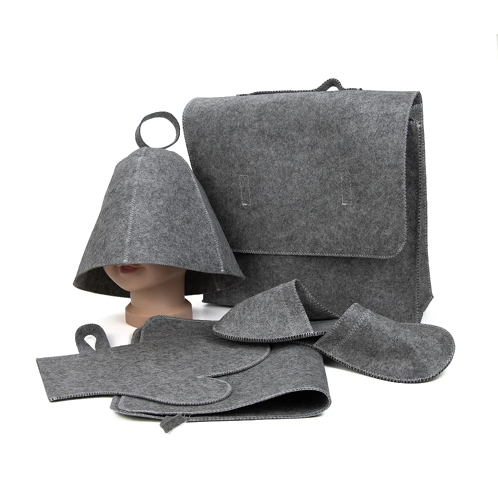 Gray Color Sauna Set 5 PCS Sauna Hat Mat Glove Slippers Japanese Russian Banya Flet Sauna Hat