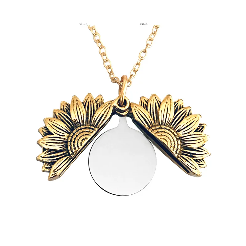 Stainless steel sunflower pendant blank laser lettering holiday gift custom personalized titanium steel necklace