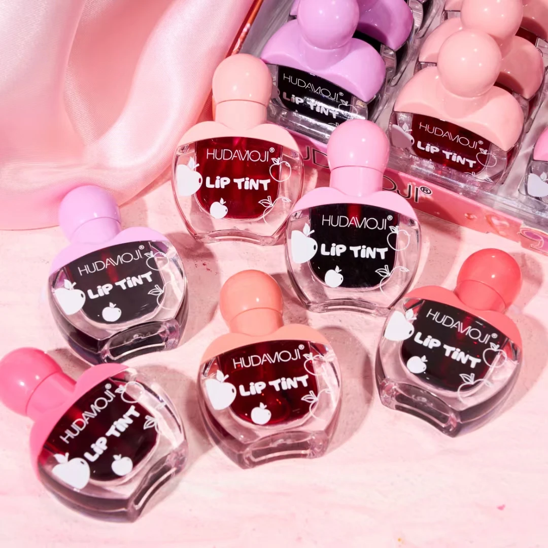 HUDAMOJI Wholesale 6 Colors Cute Apple Lip Gloss Private Label High Quality Custom Waterproof Cartoon Liquid Lipstick