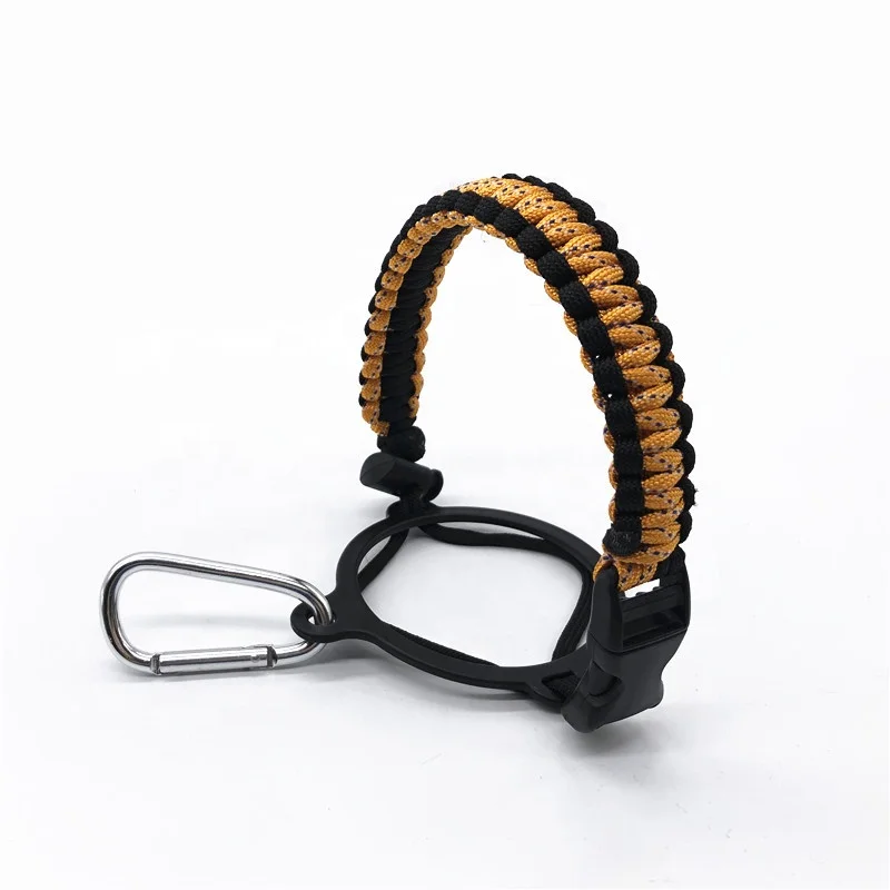 Handmade weave paracord bottle handle with carabiner and safety ring for wide mouth bottle