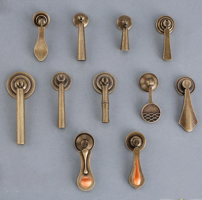 Zhuoqi Pure brass handle antique household hardware drawer cabinet door pendant single hole small handle