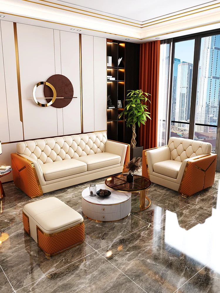 Light luxury leather sofa modern living room design chesterfield sofa set furniture for home hotel office
