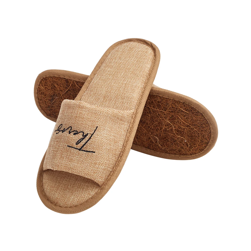 Wholesale Luxury Hotel Slippers Coconut Coir Fiber Natural Hotel Slipper Eco-Friendly Linen Hotel Slippers