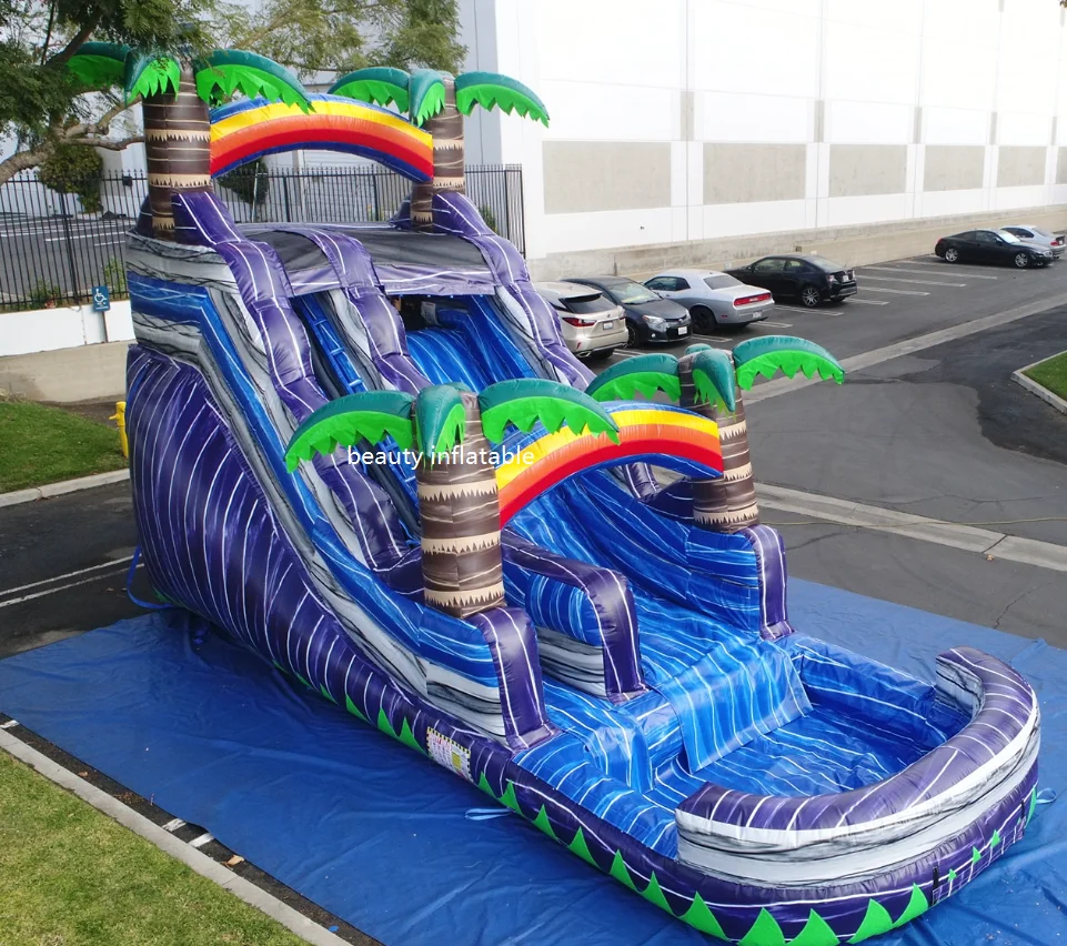 purple palm tree  waterslide pool commercial inflatable water slide  for party business