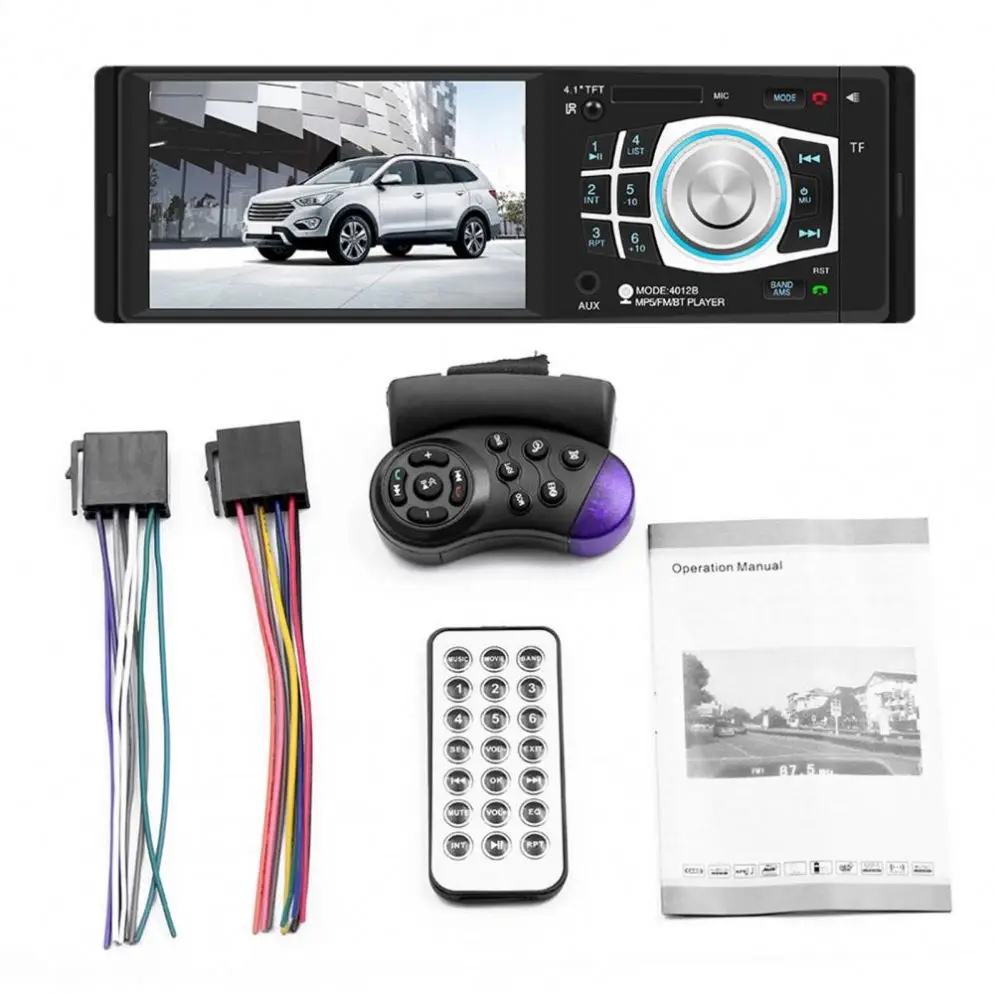 4012B 18.8cmx5.8cmx6.5cm Car MP5 Player Blue-tooth Durable 4.1 Inch Auto HD Display FM Radio