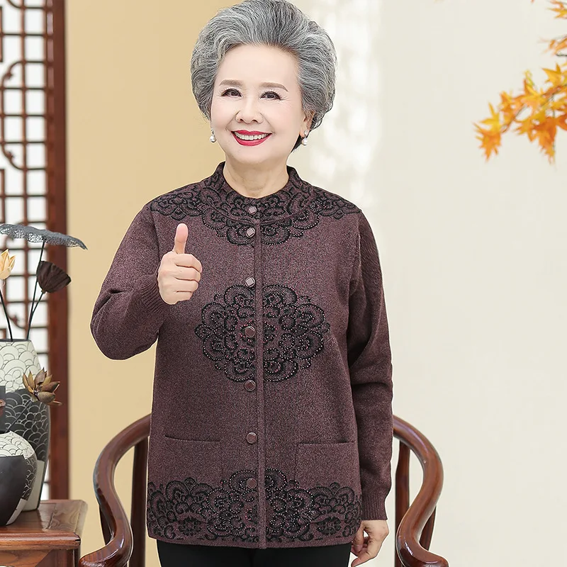Eco Friendly Cashmere Woolen Knitted Women Woman Cardigan Old Ladies Sweater