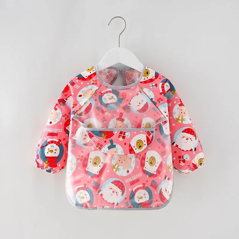 Baby Bibs Waterproof Infant Eating Bib with Pocket Children Drawing Long Sleeve Apron Kid Burp Cloth Boys Girls Bandana Stuff
