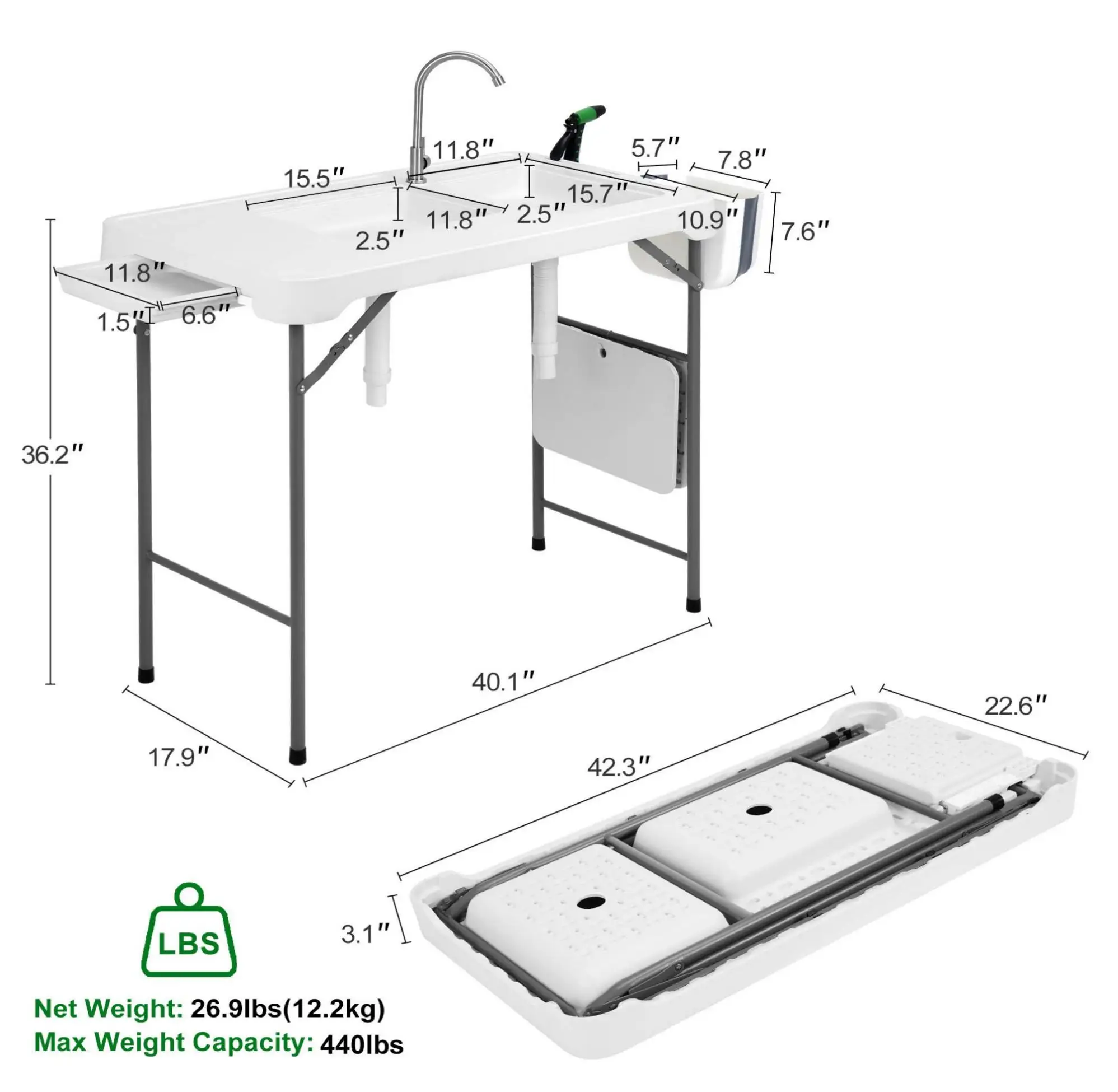 Fish cleaning cutting plastic camping table with sink Plastic Folding Table Hunting fish cleaning cutting table