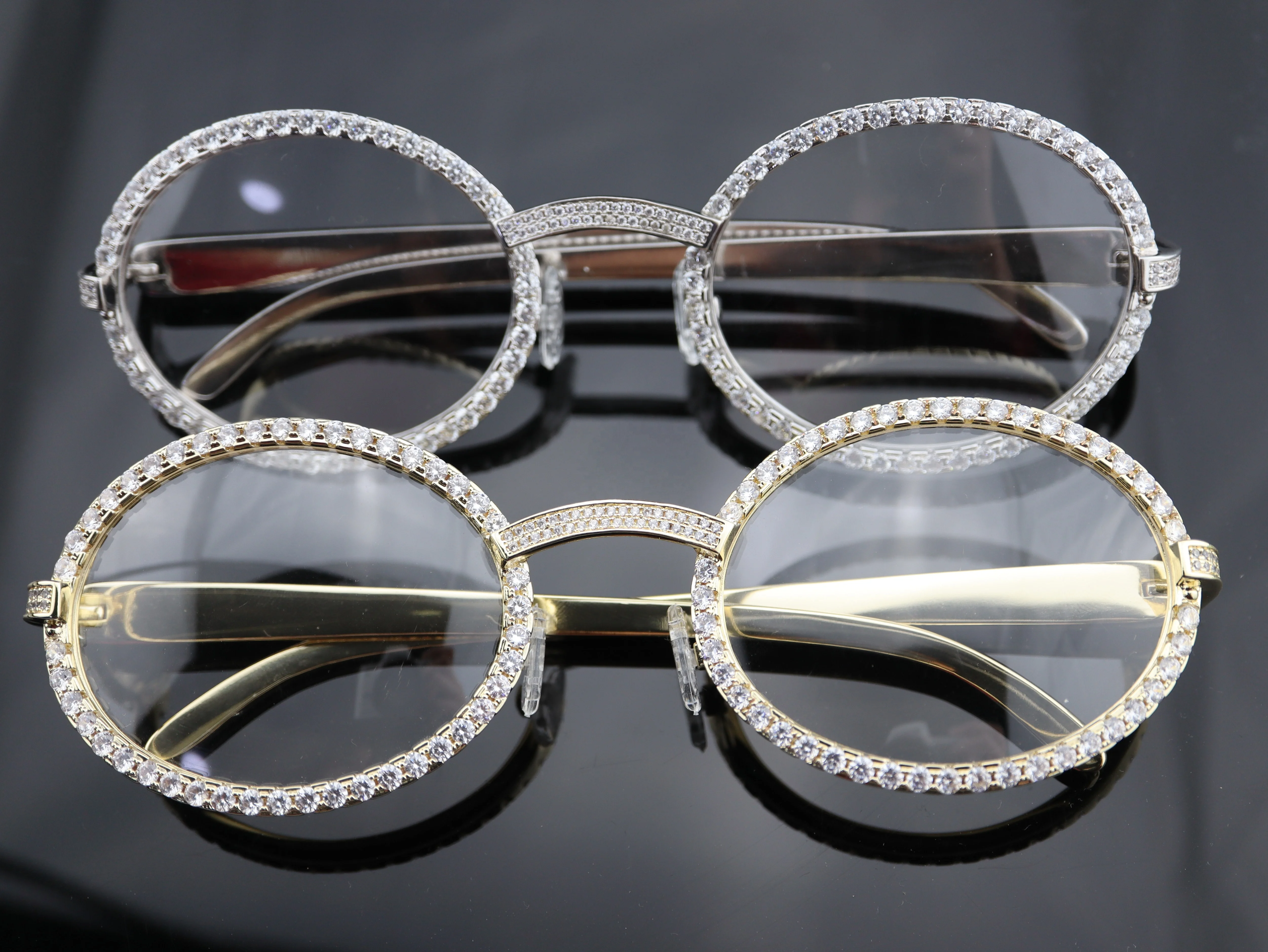
cz diamond iced out metal hip hop round frame clear lens glasses 