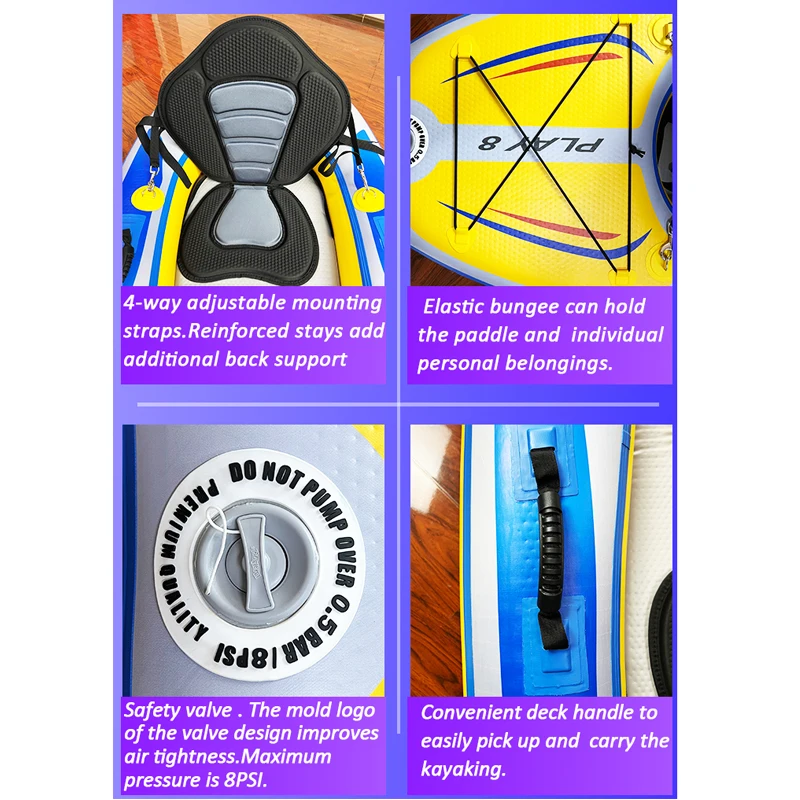 Zebec Kxone WOOSUNG one person pvc inflatable surfing fishing Boat Touring Kayak with Mixed Color