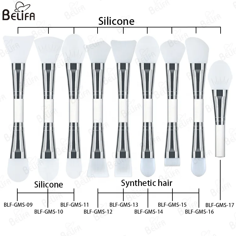 private label vegan facial and body silver double-ended white silicone face flat head fine masking silicon mask applicator brush