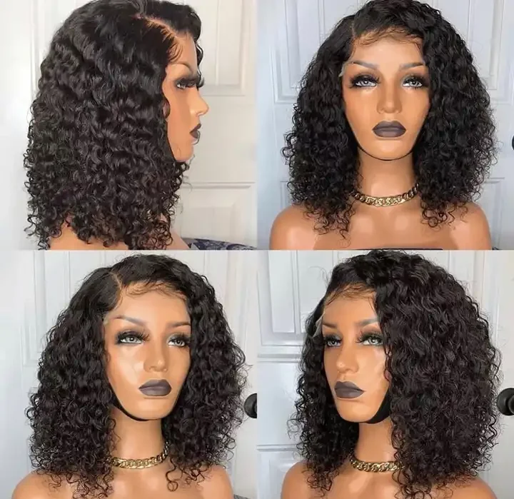 Jerry Curly 13x4 Lace Front Wig Short Bob Frontal Human Virgin Hair Wigs Curly Wave Brazilian Remy Pre Plucked Human Bob Wig