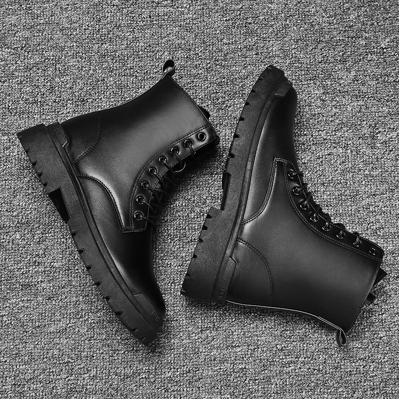 Adit Wholesale Men Luxury Fashion Leather Front New Boots Outdoor Black Warm Winter Boots